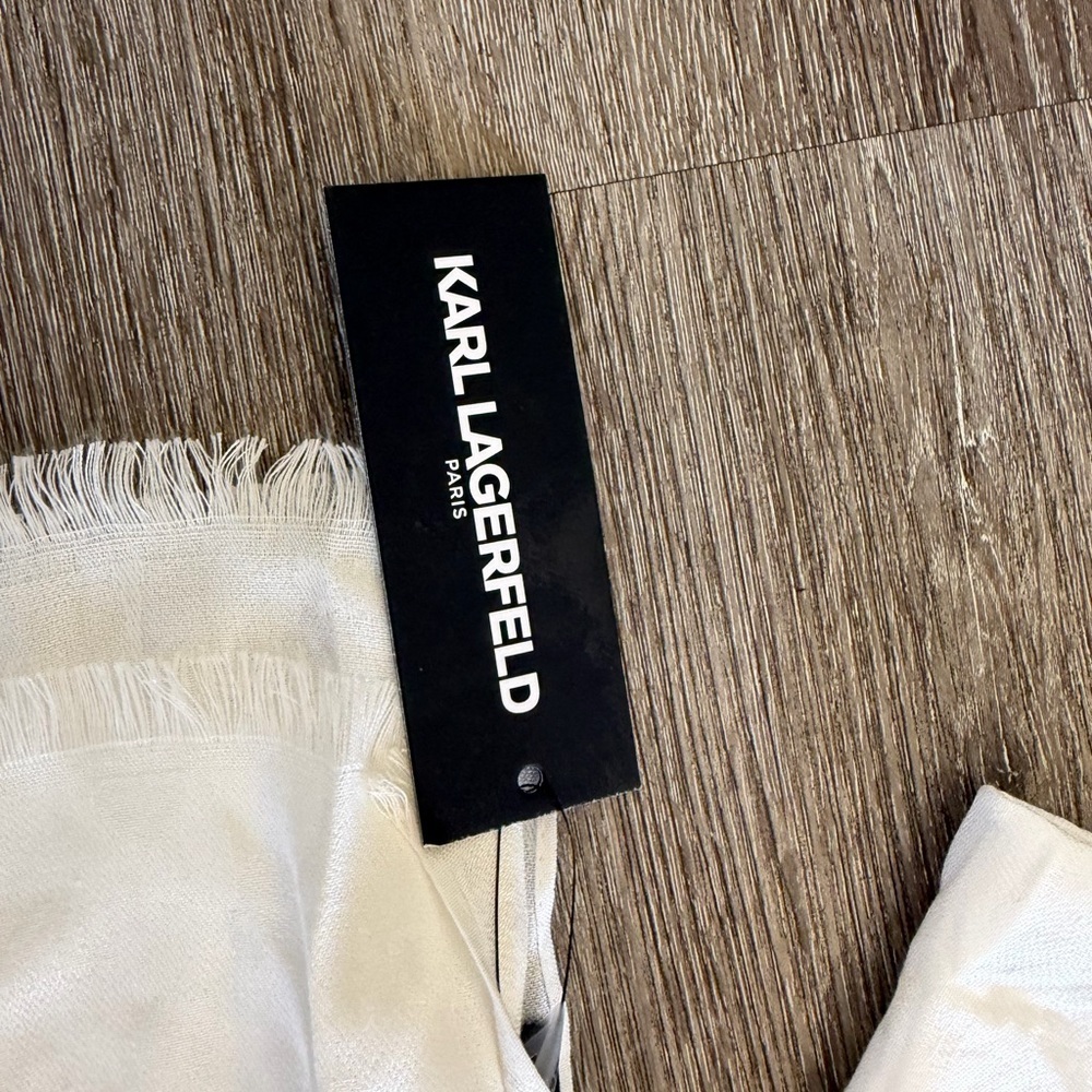 Karl Lagerfeld Cream Fringe Scarf - Picture 2 of 4